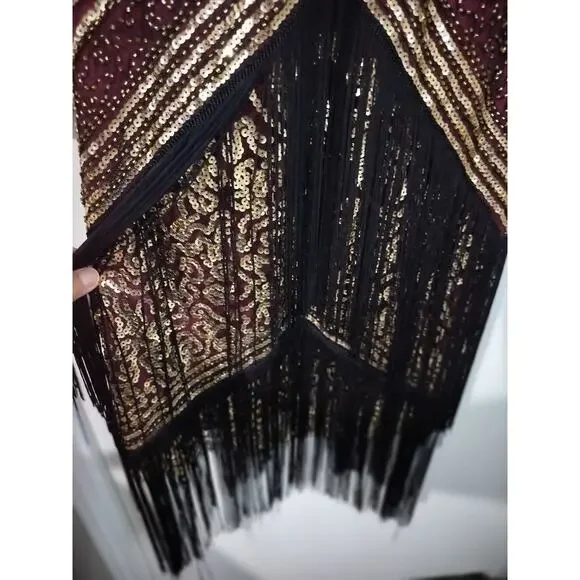 3792) Babeyond 1920 Flapper V neck Sequins Fringe Dress Large - Picture 7 of 9